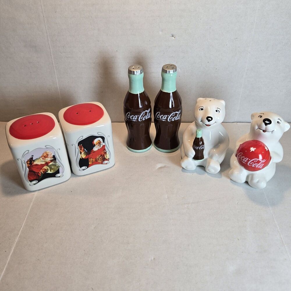 Coca-Cola Salt & Pepper Shaker Lot - Santa, Polar Bears & Classic Contour Bottle